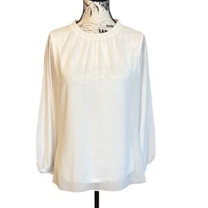 Zara Classic Blouse Puff Sleeves Gathered Neck Flowy White Size S